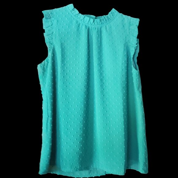 J.Crew Factory Sleeveless Ruffleneck Top Teal Green Clip Dot Blouse Small - Picture 1 of 4